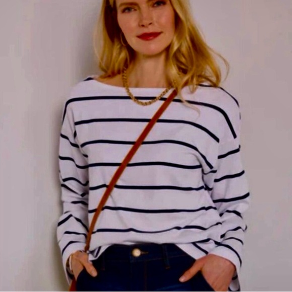 Faherty White and dark blue Striped Long Sleeve Tee - Picture 4 of 8